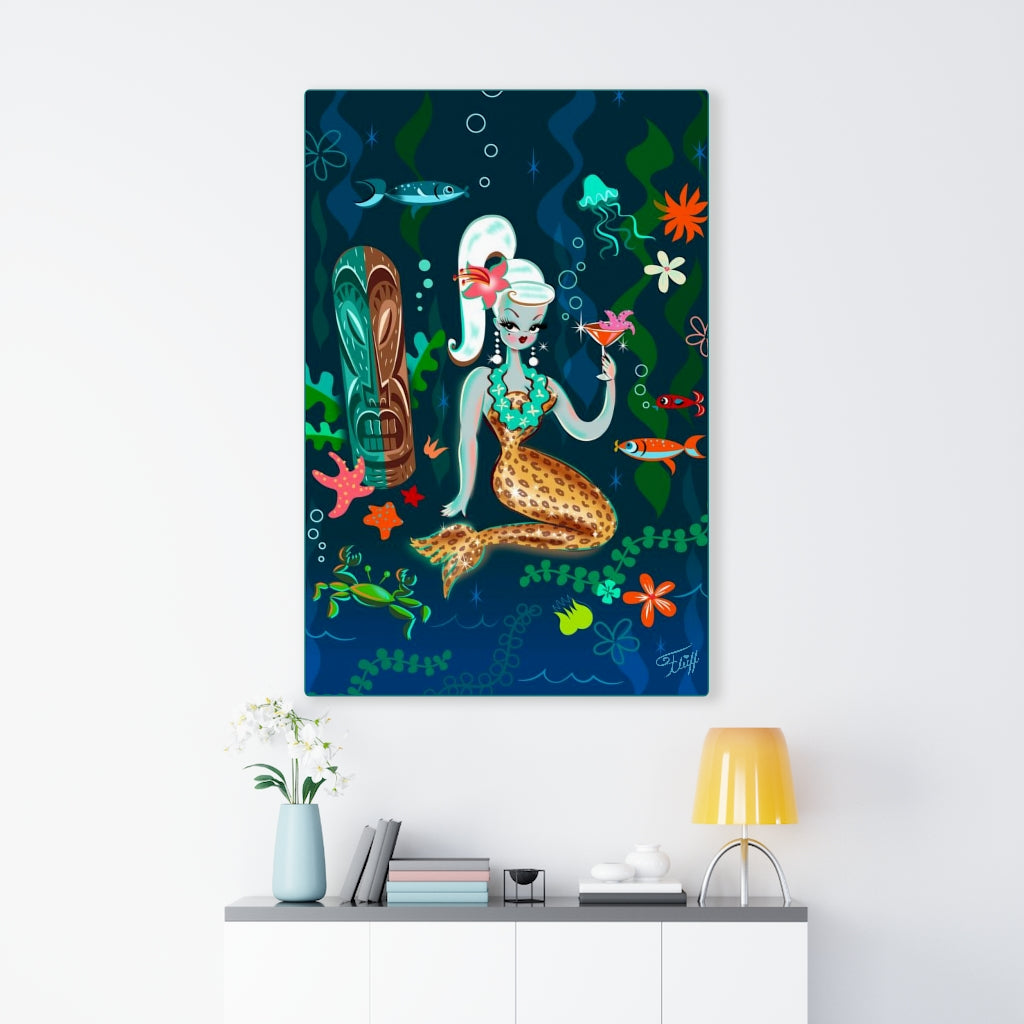 Blonde Leopard Martini Mermaid • Canvas Gallery Wrap