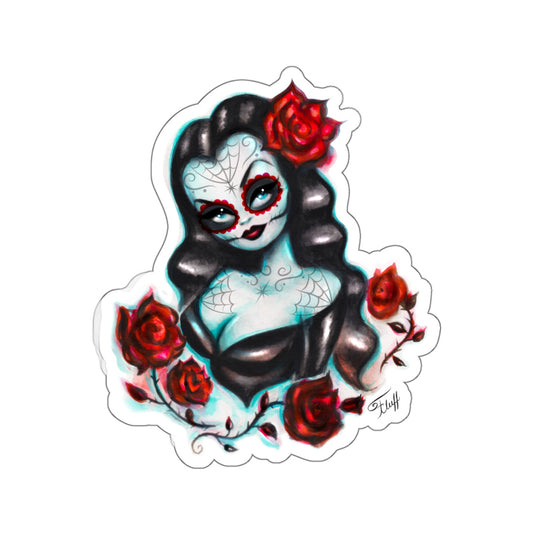 Vampire Vixen with Roses • Kiss-Cut Sticker