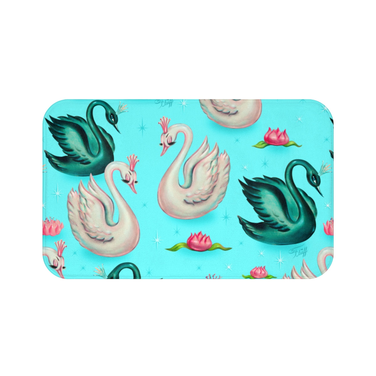 Swans with Tiaras on Aqua • Bath Mat