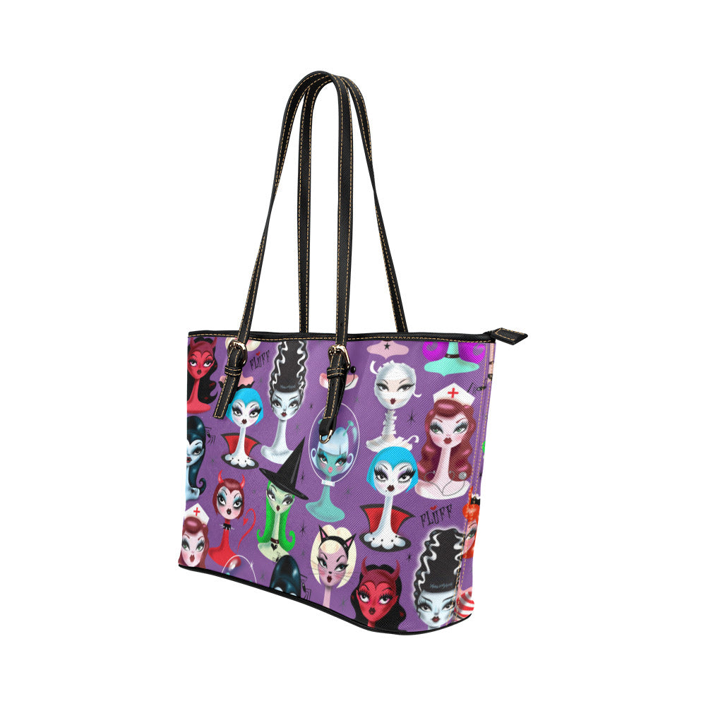 Spooky Dolls Purple • Faux Leather Tote Purse