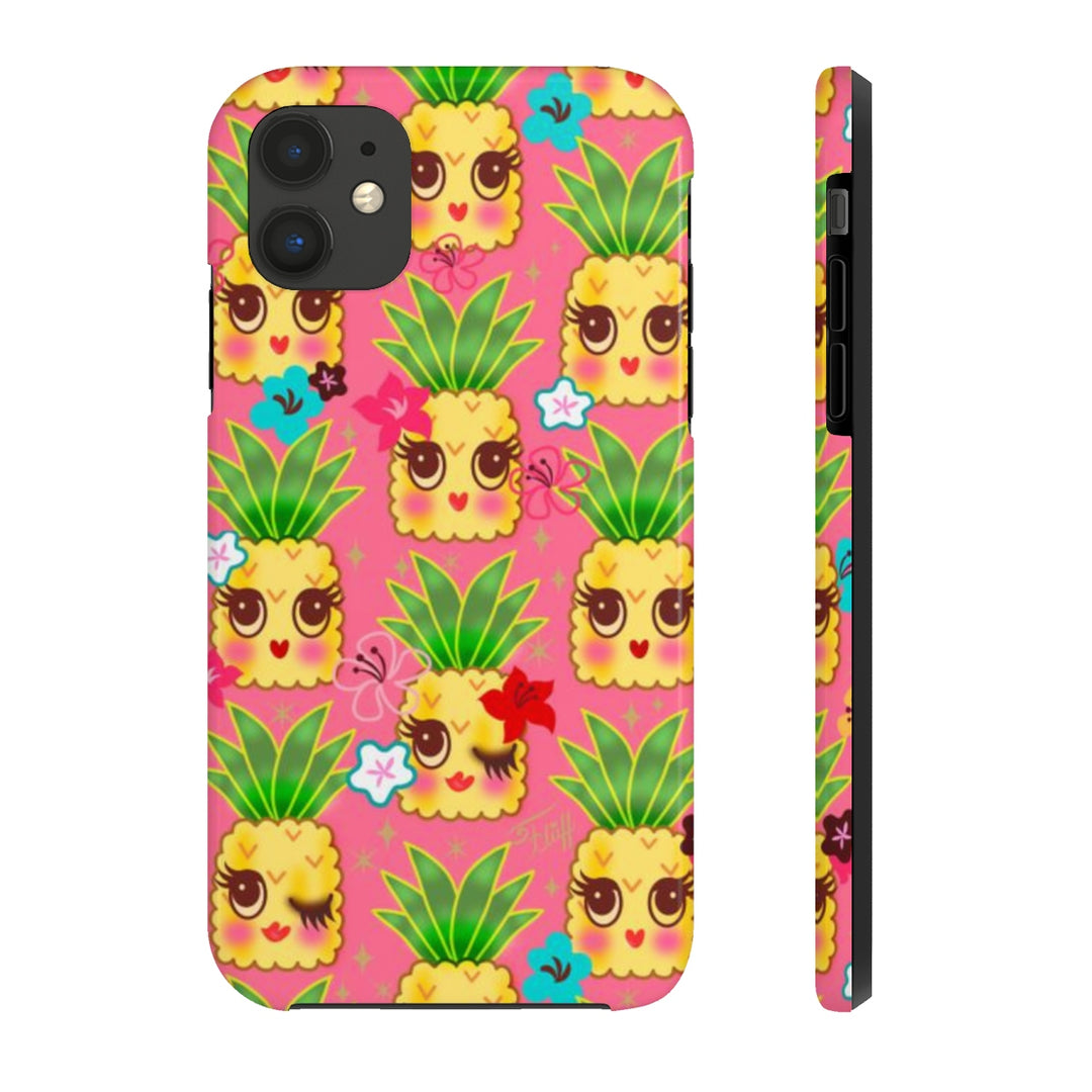 Happy Kawaii Cute Pineapples on Pink • Phone Case