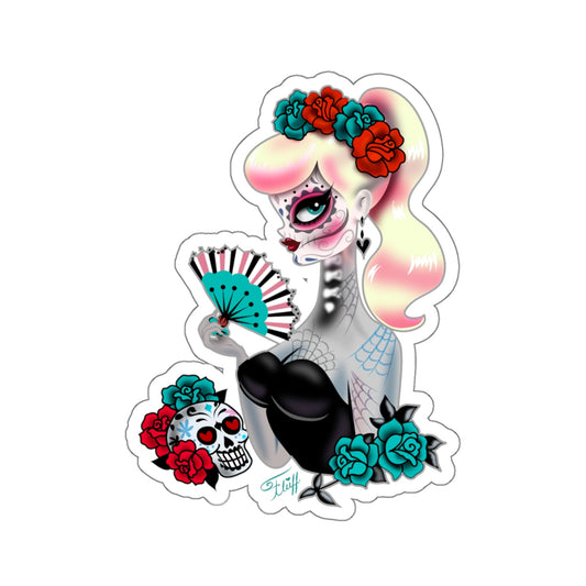 Blonde Sugar Skull Girl • Kiss-Cut Sticker