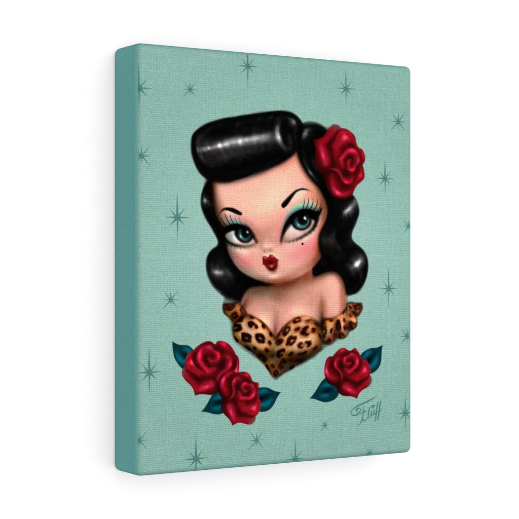 Rockabilly Baby Doll with Roses Mint • Canvas Gallery Wrap