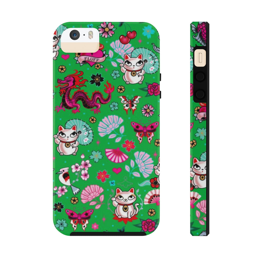 Lucky Cat on Green • Phone Case