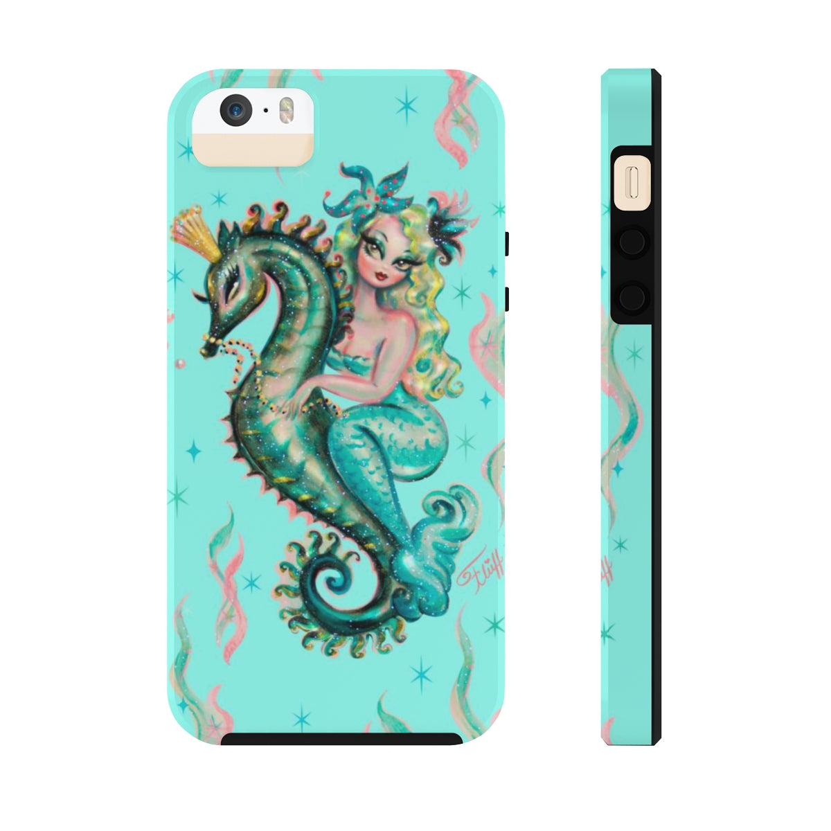 Blue Mermaid Riding a Seahorse Prince • Phone Case