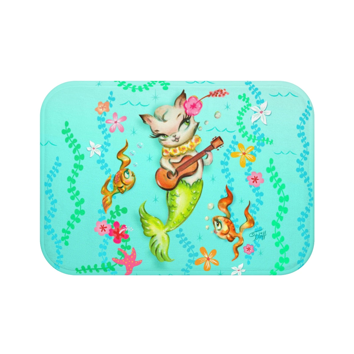Mermaid Cat with Ukulele • Bath Mat