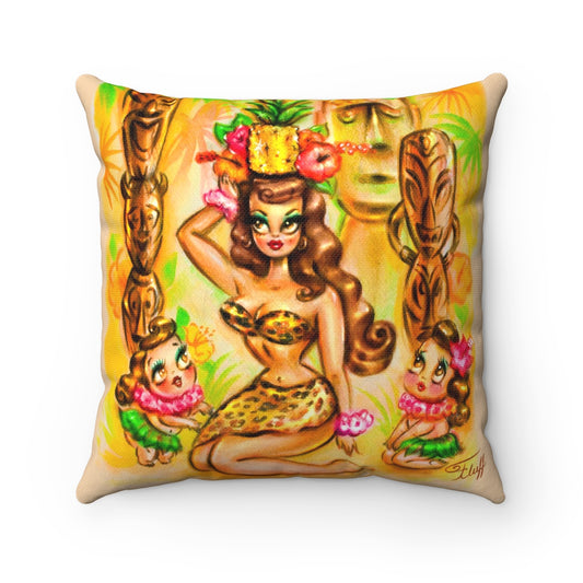Pineapple Island Girl with Tikis • Square Pillow