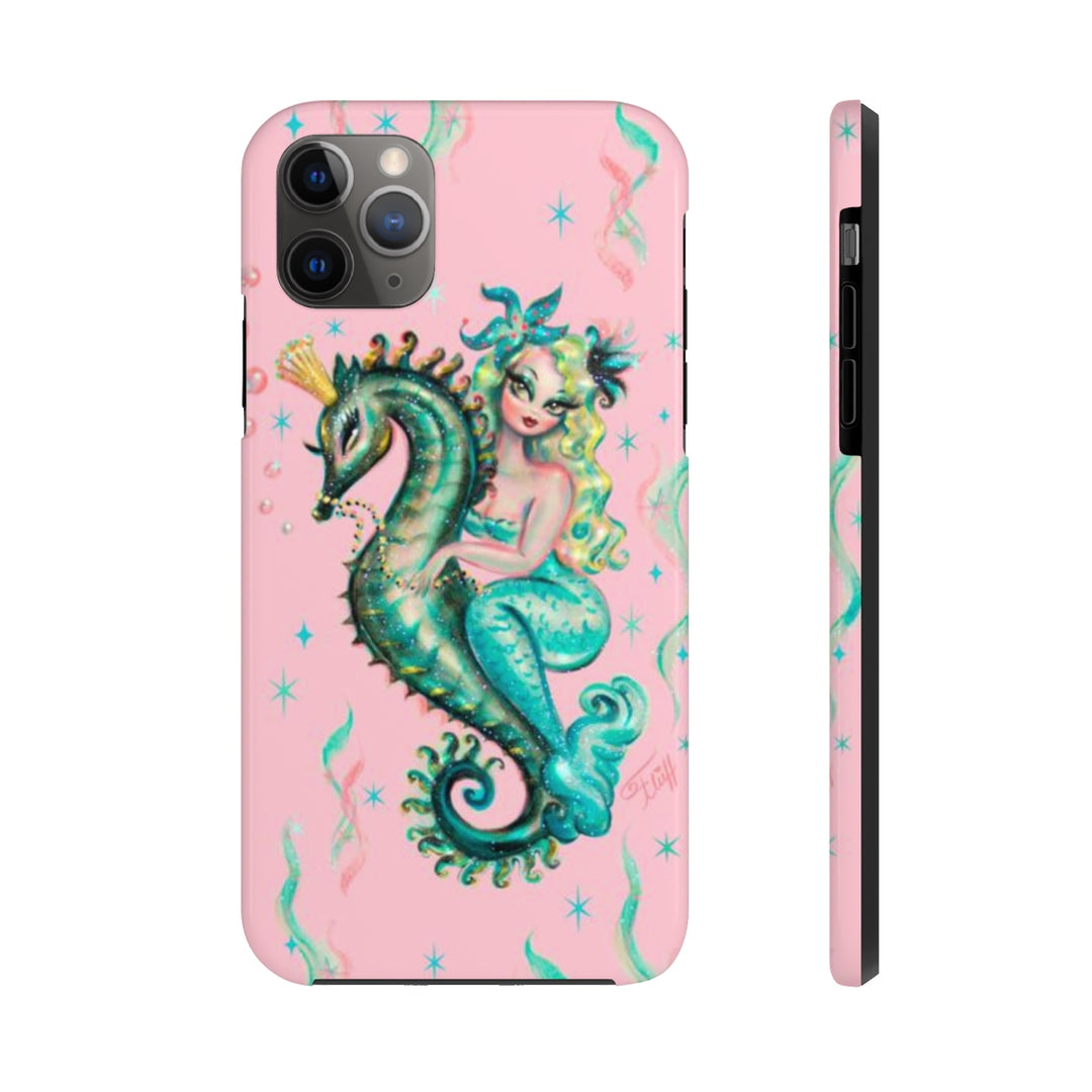 Blue Mermaid Riding a Seahorse Prince Pink • Phone Case