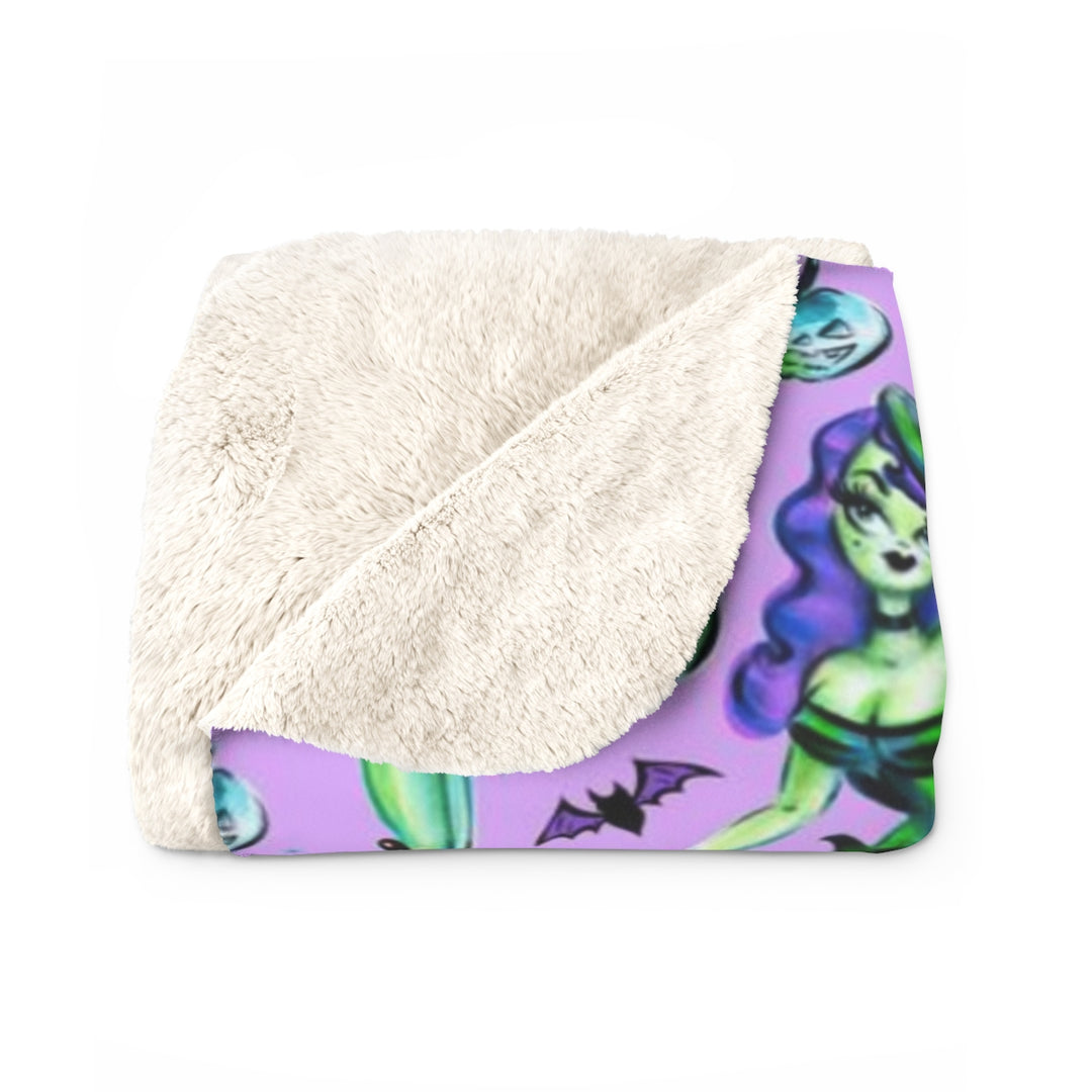 Cute Pinup Witch on Purple • Sherpa Fleece Blanket