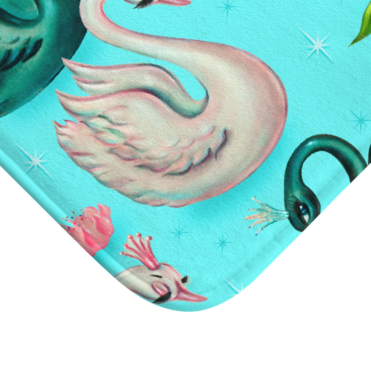 Swans with Tiaras on Aqua • Bath Mat