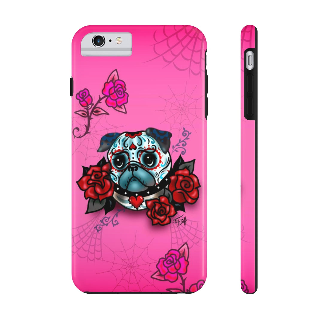 Sugar Skull Pug With Roses • Phone Case