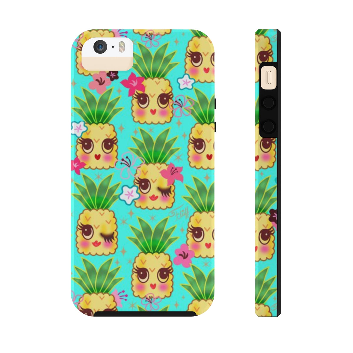 Happy Kawaii Cute Pineapples on Aqua • Phone Case