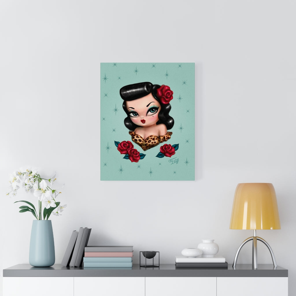 Rockabilly Baby Doll with Roses Mint • Canvas Gallery Wrap