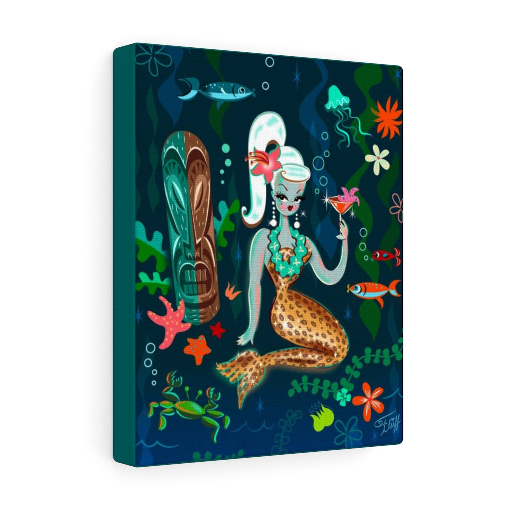 Blonde Leopard Martini Mermaid • Canvas Gallery Wrap