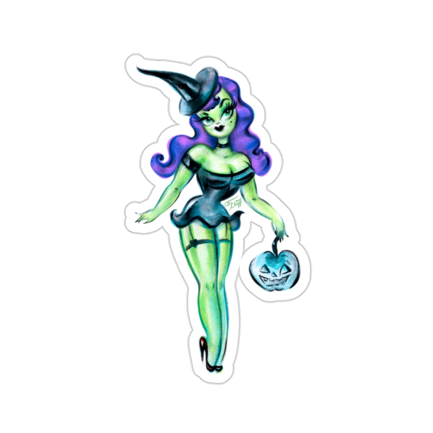 Pinup Witch with Purple Hair • Kiss-Cut Sticker