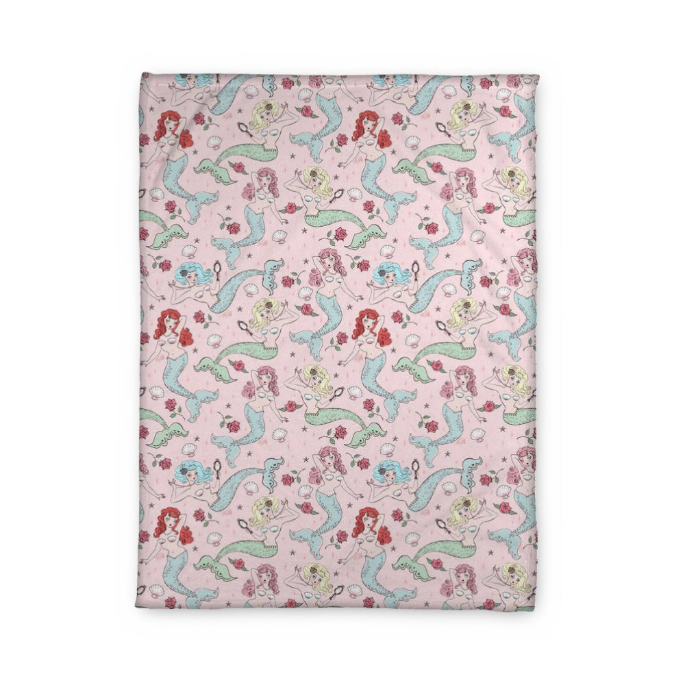 Mermaids and Roses on Pink • Fleece Blanket