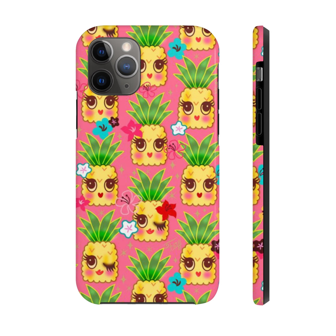 Happy Kawaii Cute Pineapples on Pink • Phone Case