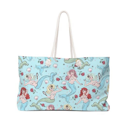 Mermaids and Roses on Aqua • Weekender Bag