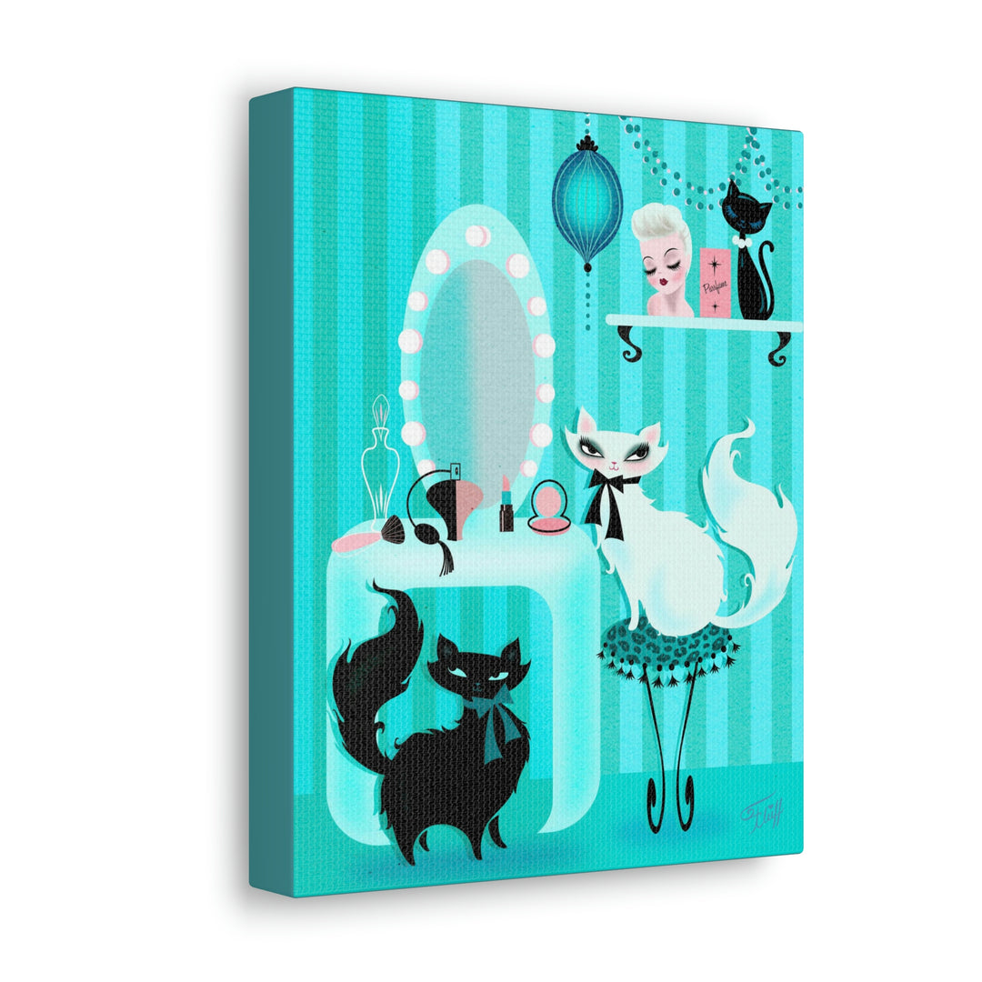 Kitties in the Boudoir Mint • Canvas Gallery Wrap