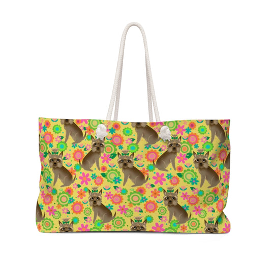 Yorkie with Mod Flowers • Weekender Bag