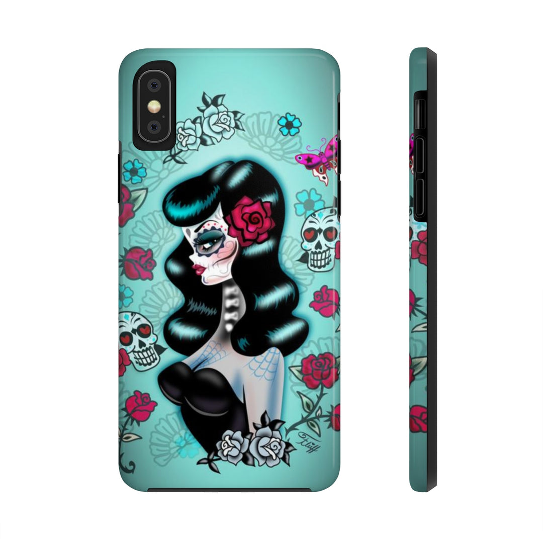 Raven Haired Day of the Dead Sugar Skull Pinup • Phone Case