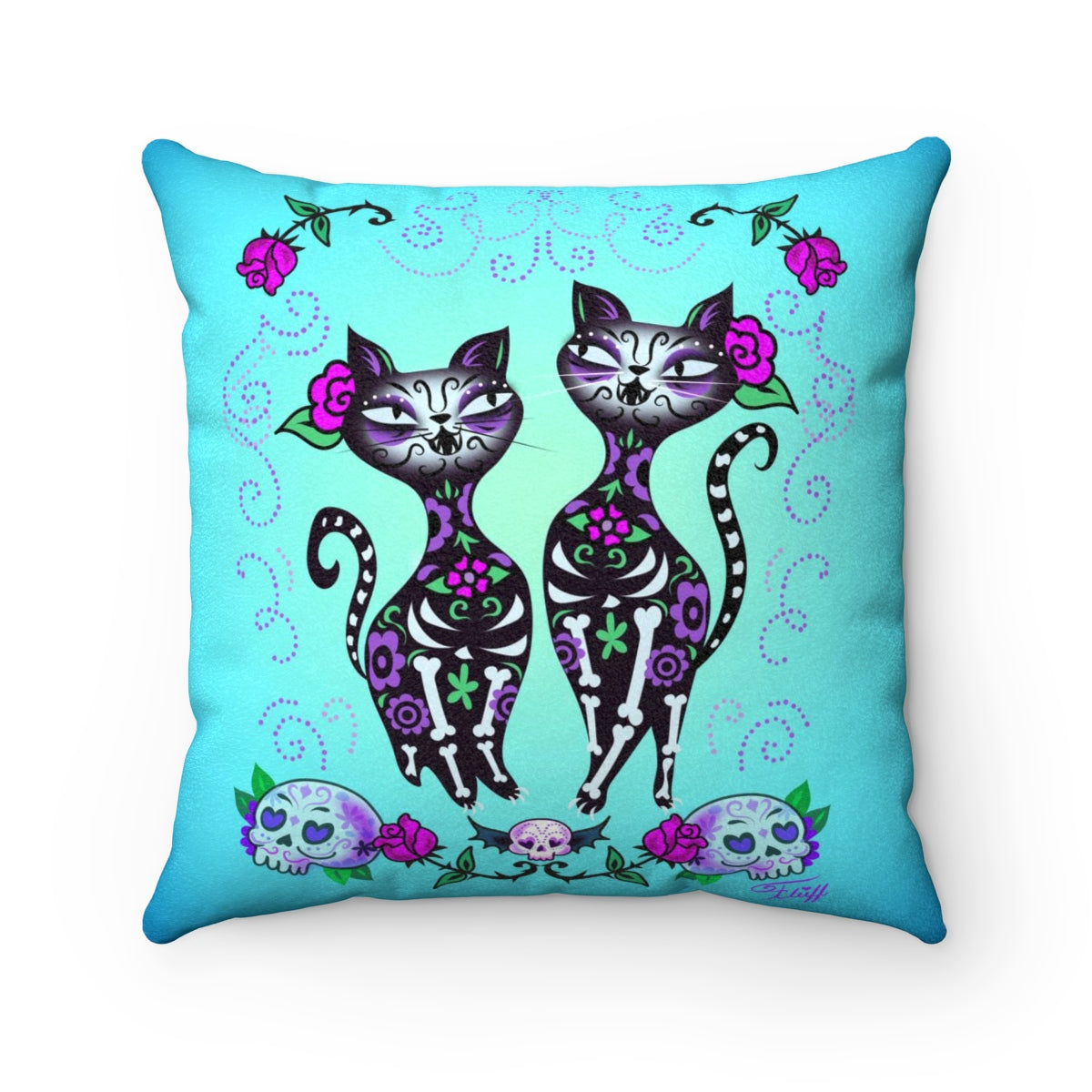 Sugar Skull Cats • Faux Suede Pillow