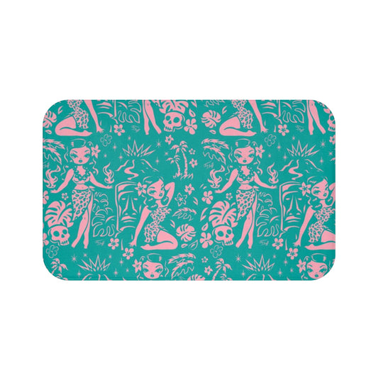 Tiki Temptress - Aqua and Pink • Bath Mat
