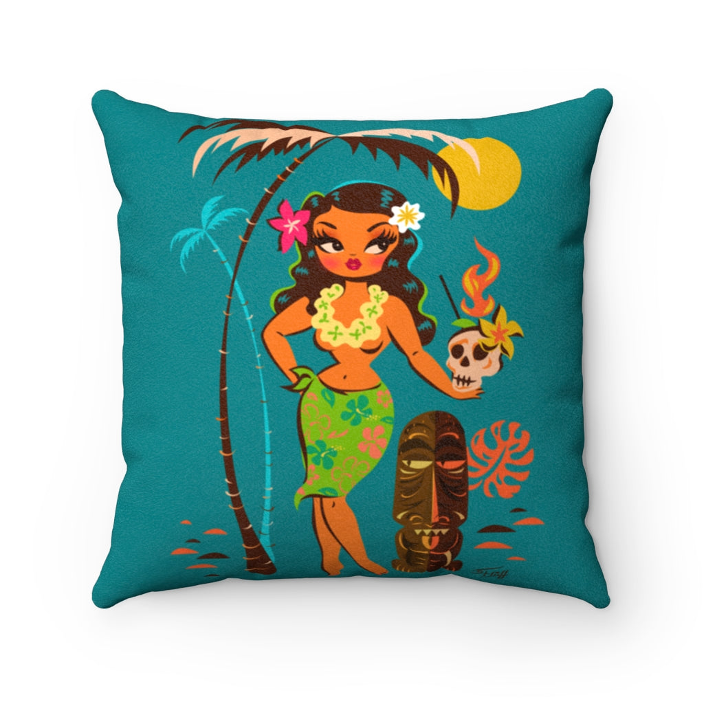 Tiki Temptress • With Skull Mug • Faux Suede Pillow