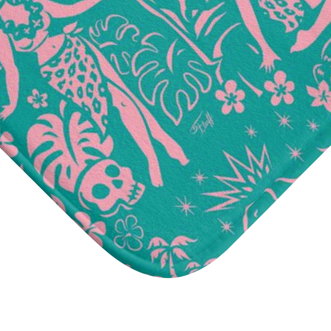 Tiki Temptress - Aqua and Pink • Bath Mat