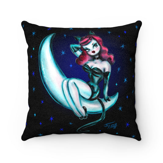 Kitten on the Moon • Faux Suede Pillow