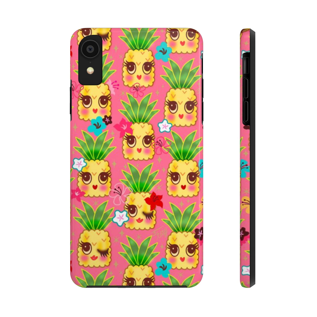 Happy Kawaii Cute Pineapples on Pink • Phone Case