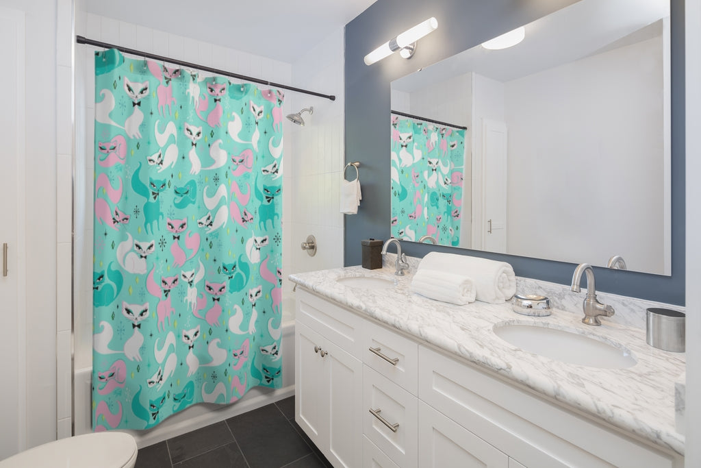 Swanky Kittens on Mint • Shower Curtain