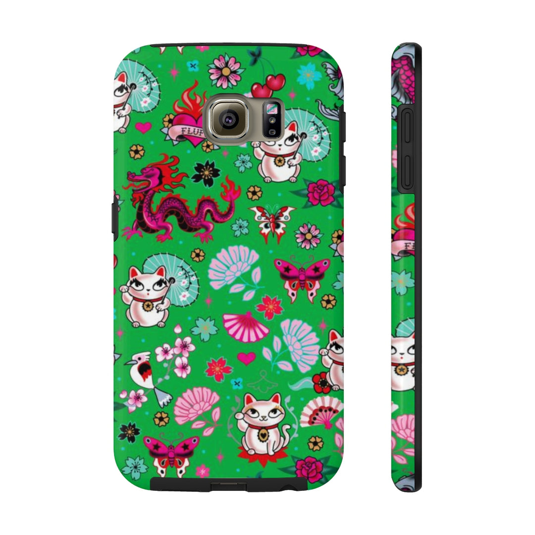 Lucky Cat on Green • Phone Case