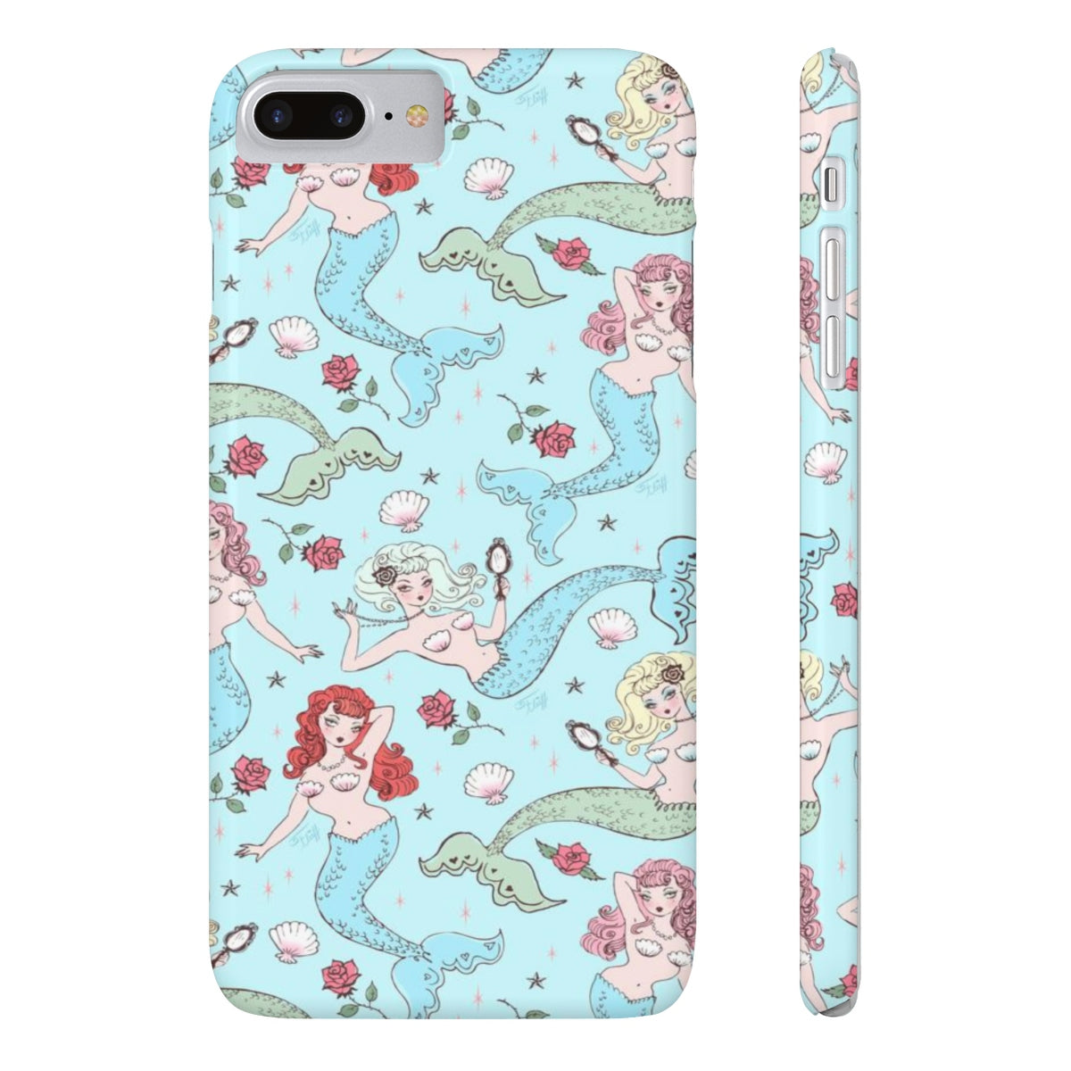 Mermaids and Roses on Aqua • Slim Phone Case