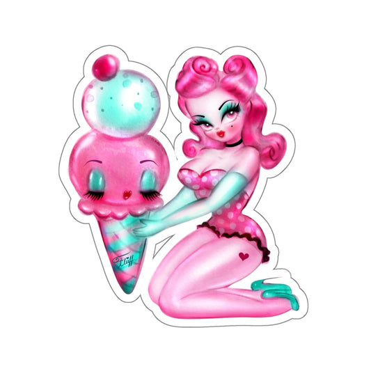 Bubble Gum Ice Cream Pin Up Girl • Kiss-Cut Sticker