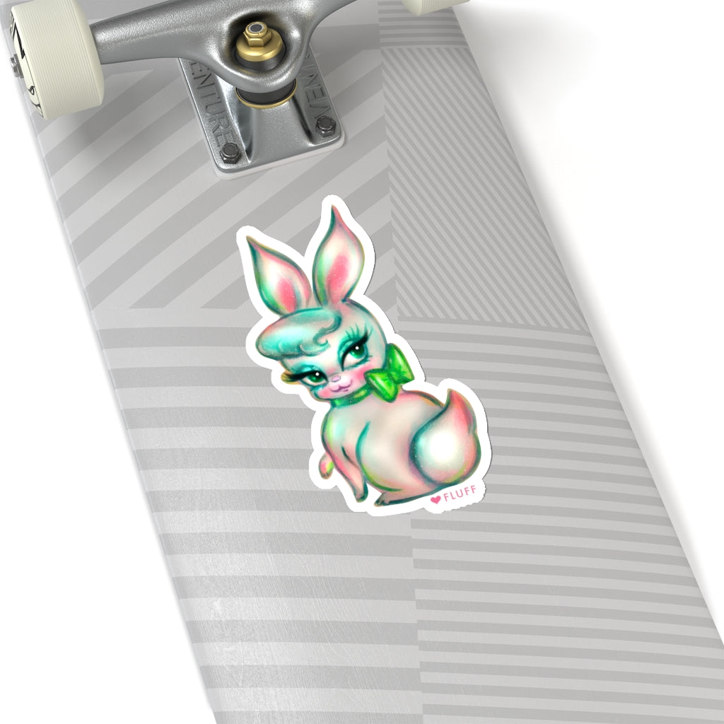 Bashful Bunny with Green Bow • Kiss-Cut Sticker