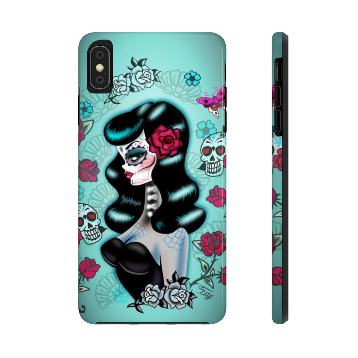 Raven Haired Day of the Dead Sugar Skull Pinup • Phone Case