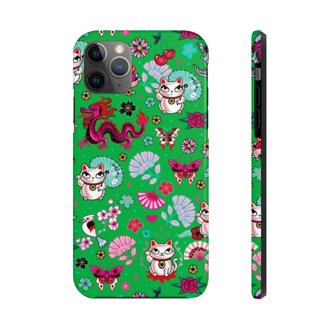 Lucky Cat on Green • Phone Case