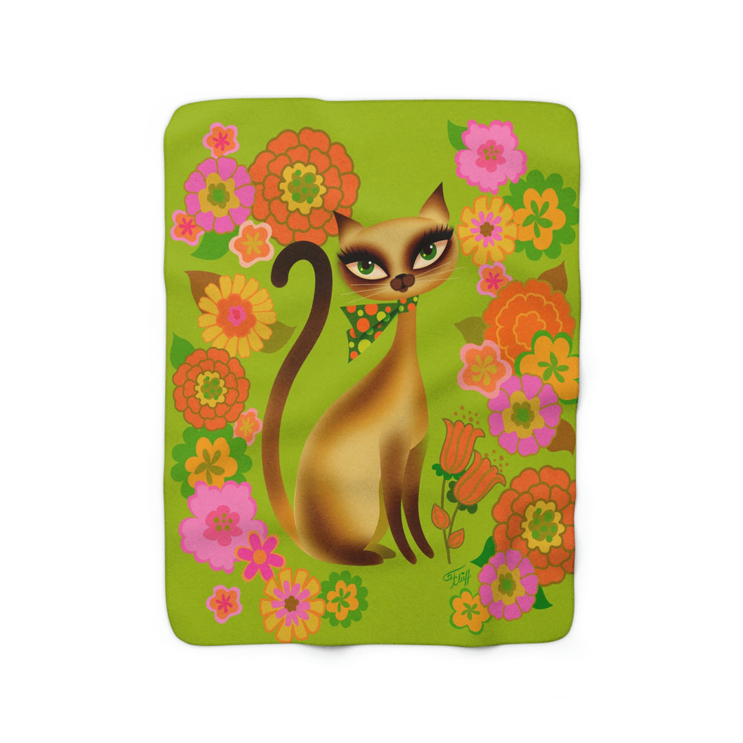 Siamese Mod Flower Kitty • Sherpa Fleece Blanket