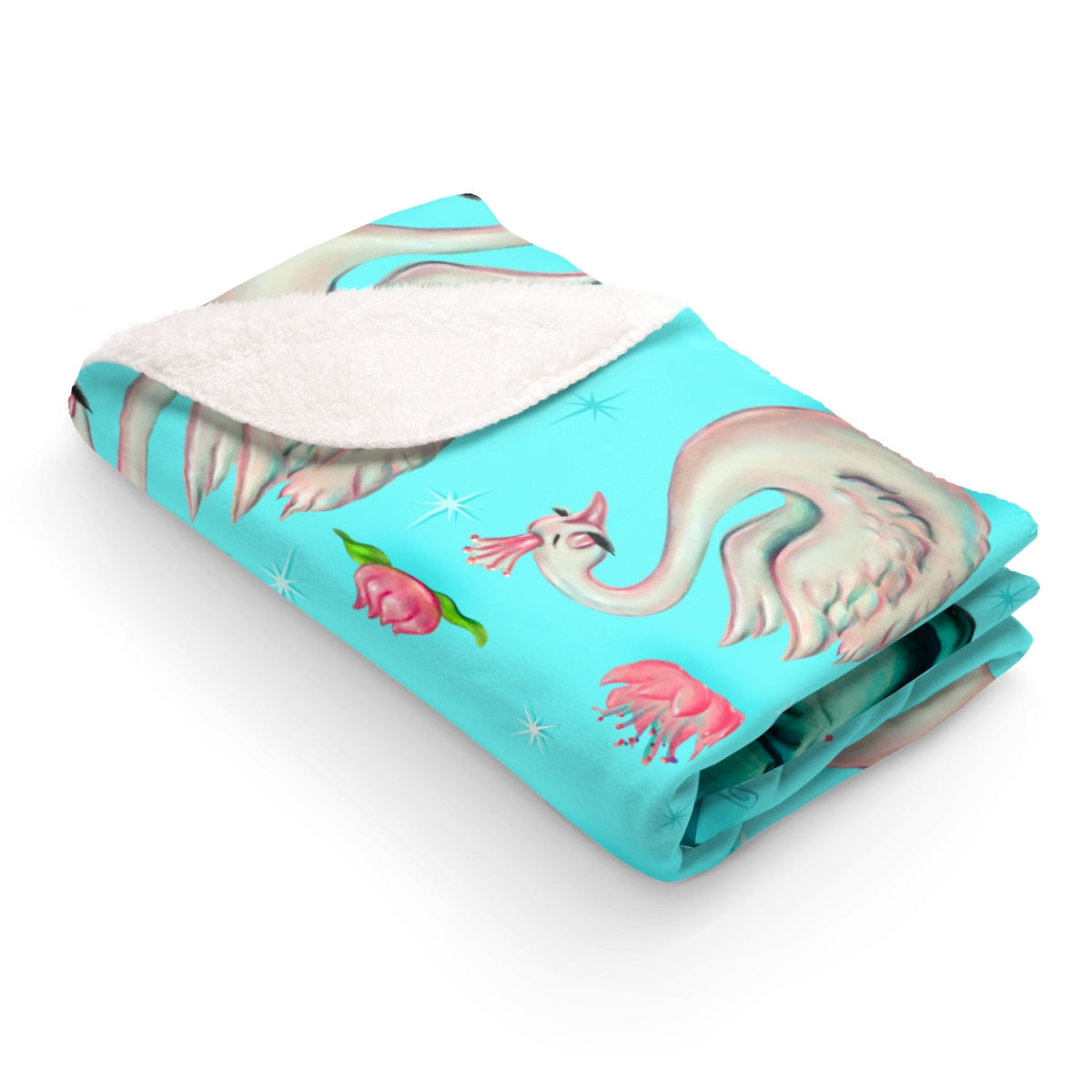 Swans with Tiaras on Aqua • Throw Blanket