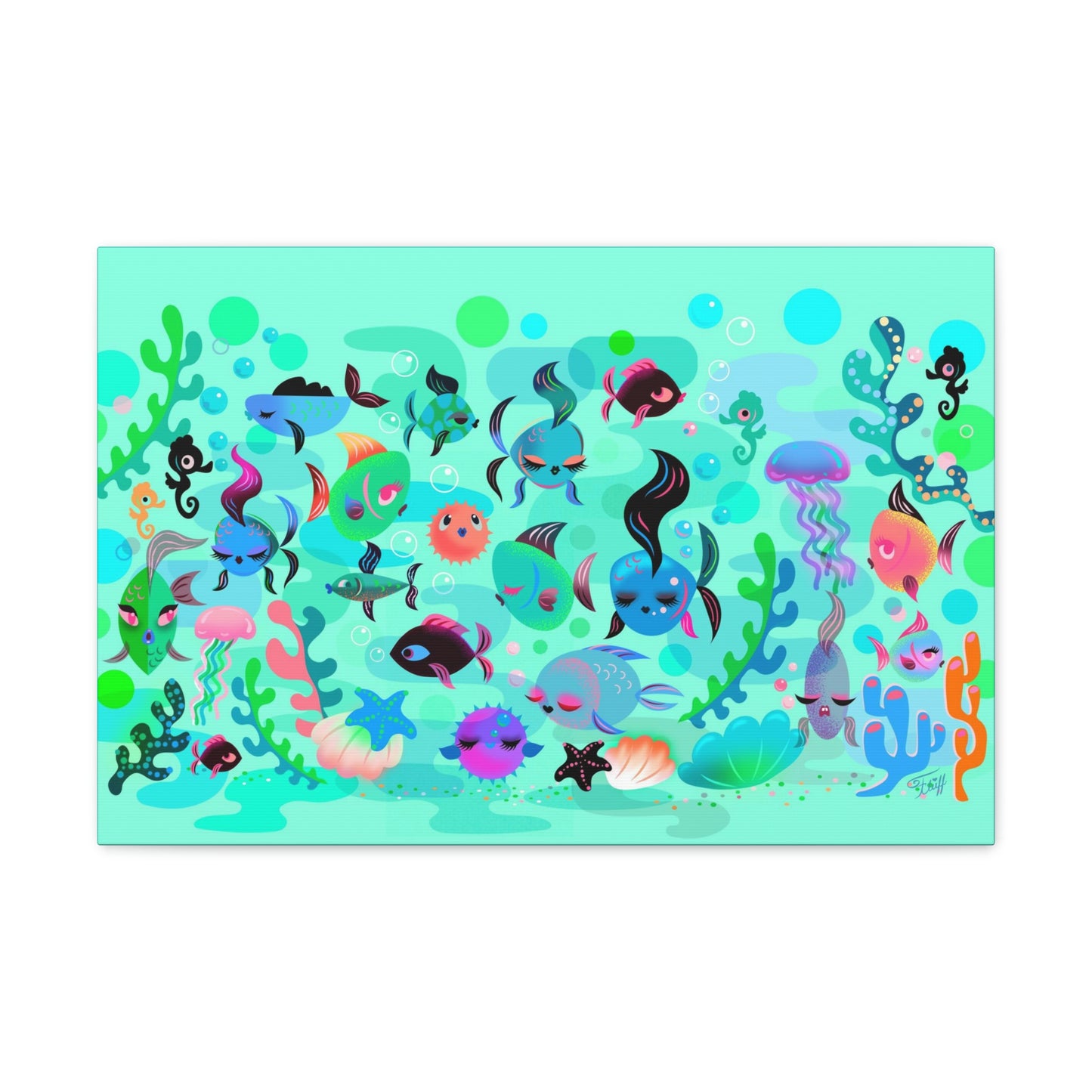 Mid Mod Fishies on Aqua • Canvas Gallery Wrap