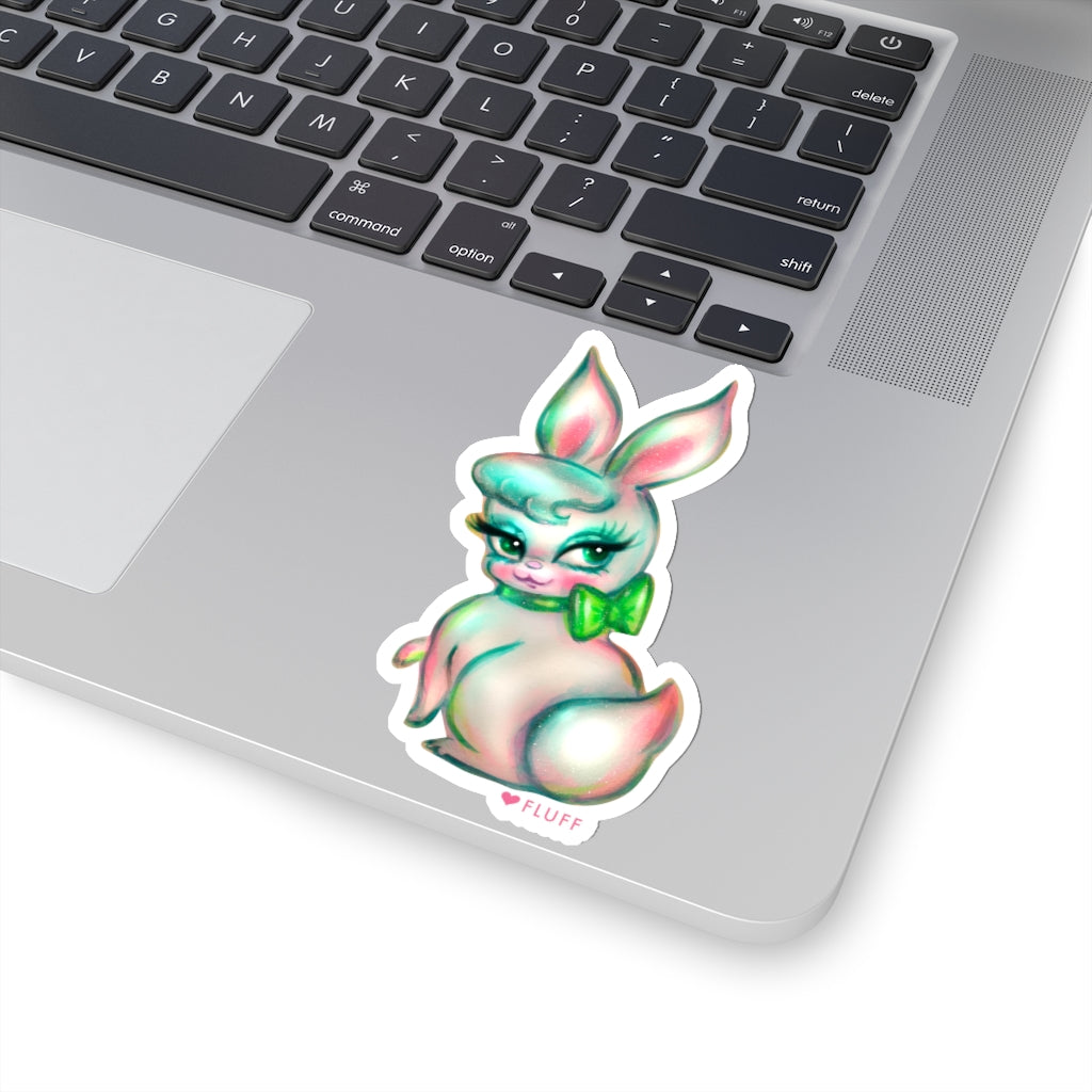 Bashful Bunny with Green Bow • Kiss-Cut Sticker