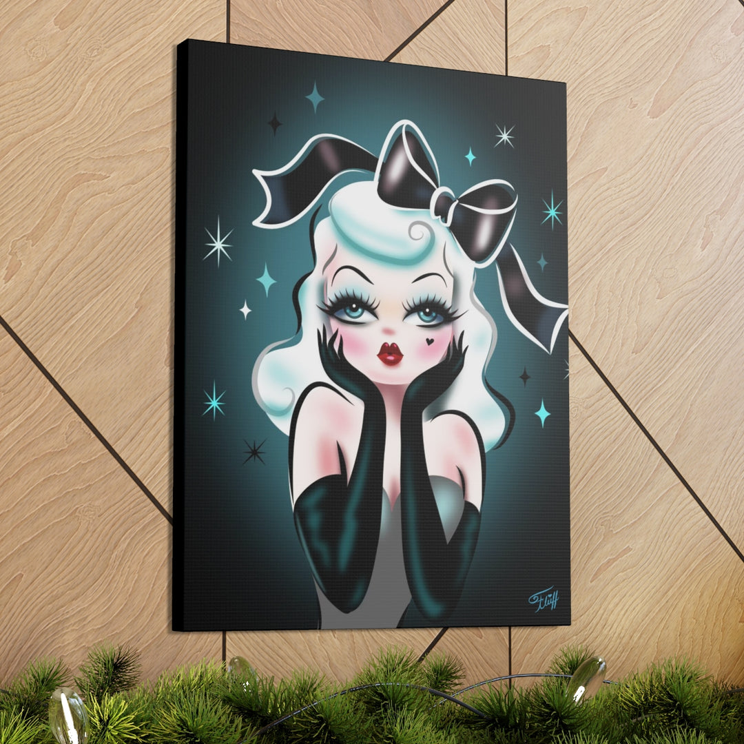 Glamour Doll with Black Bow • Canvas Gallery Wrap