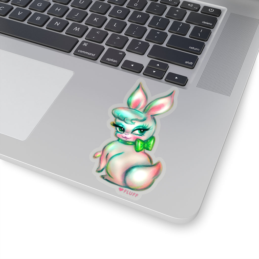 Bashful Bunny with Green Bow • Kiss-Cut Sticker