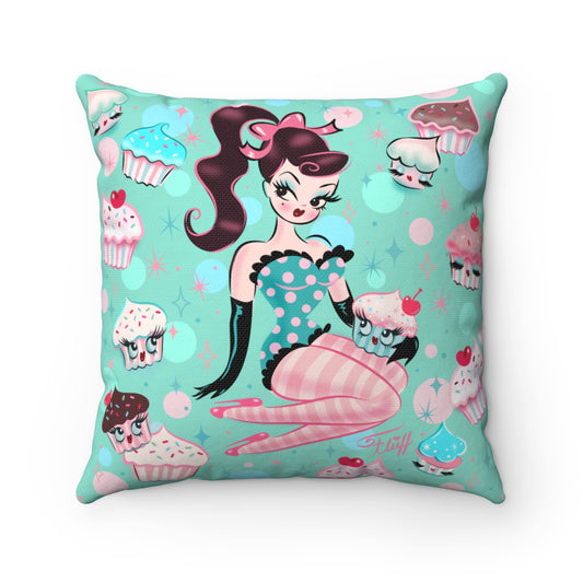 Cupcake Doll with Chocolate Hair • Square Pillow