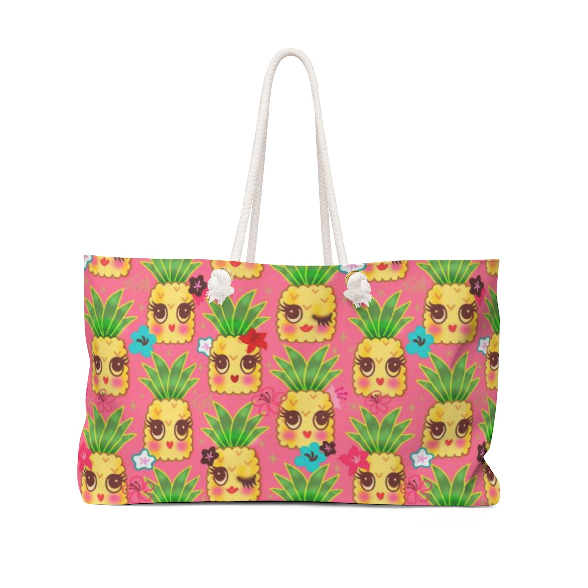 Happy Kawaii Cute Pineapples on Pink • Weekender Bag