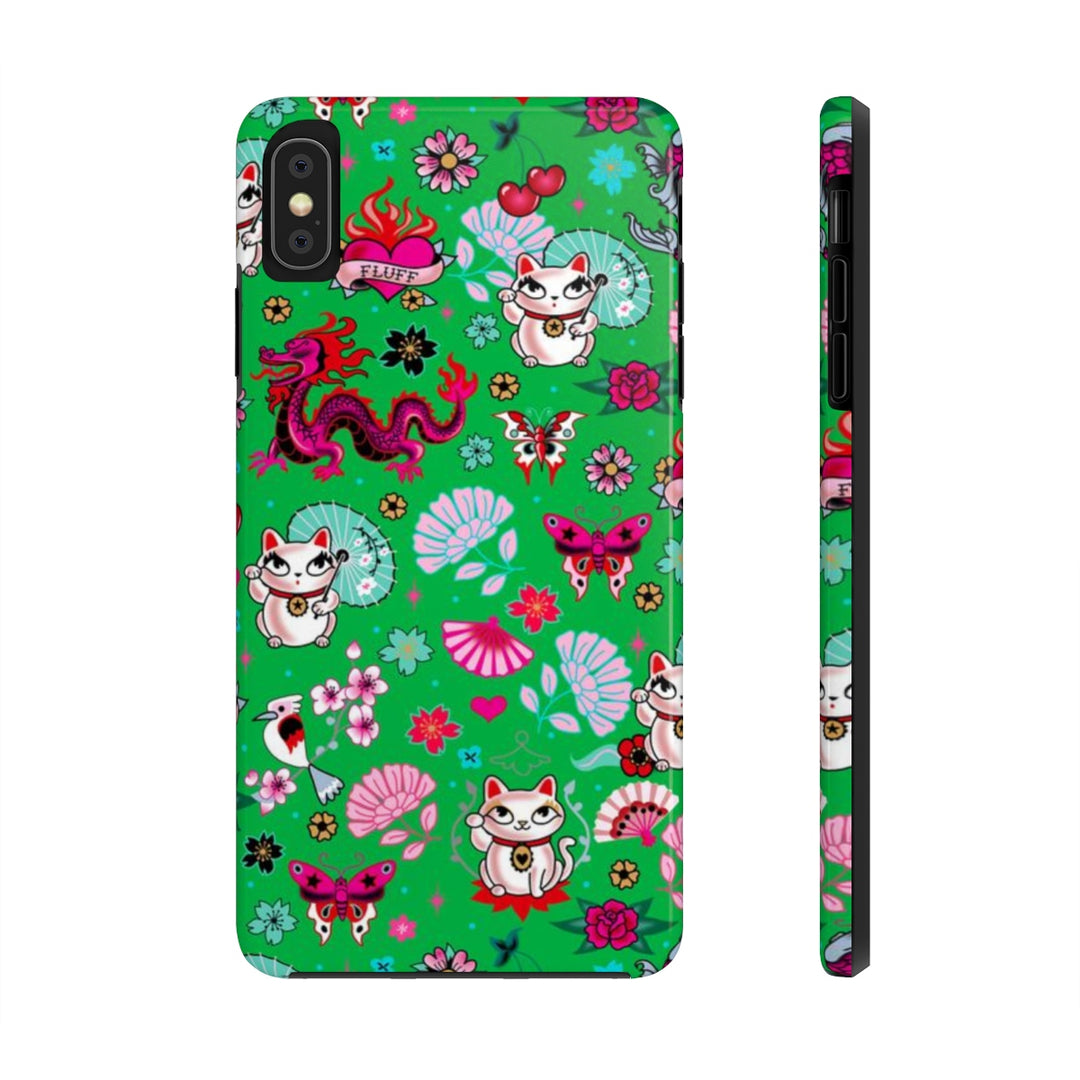 Lucky Cat on Green • Phone Case