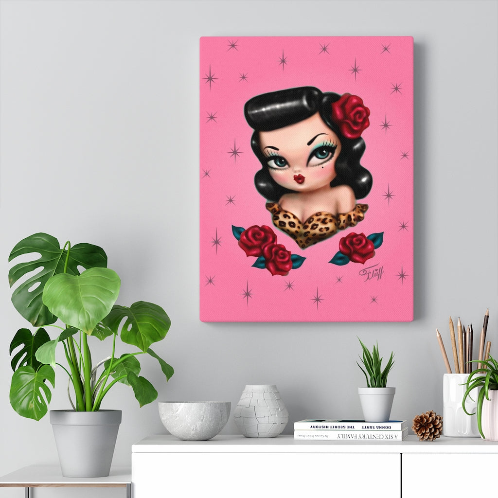 Rockabilly Baby Doll with Roses Pink • Canvas Gallery Wrap