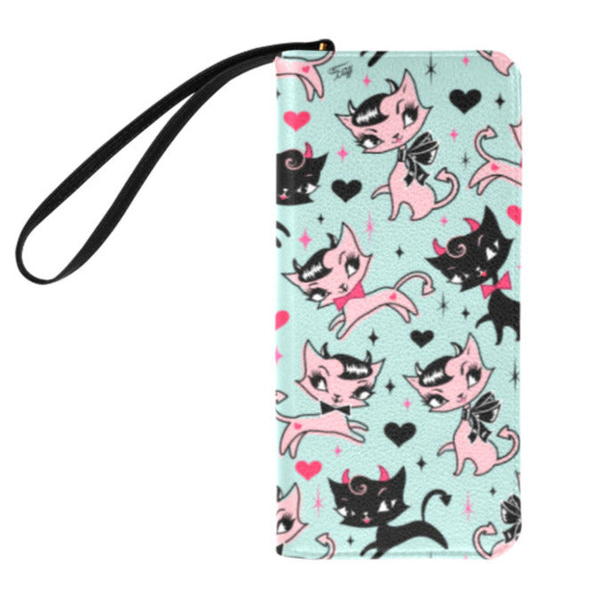 Devil Kitties on Mint • Clutch Wallet