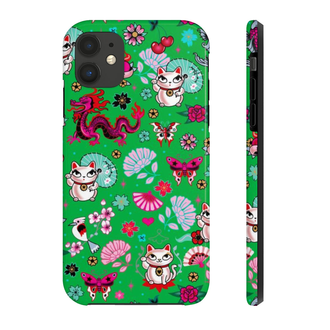 Lucky Cat on Green • Phone Case